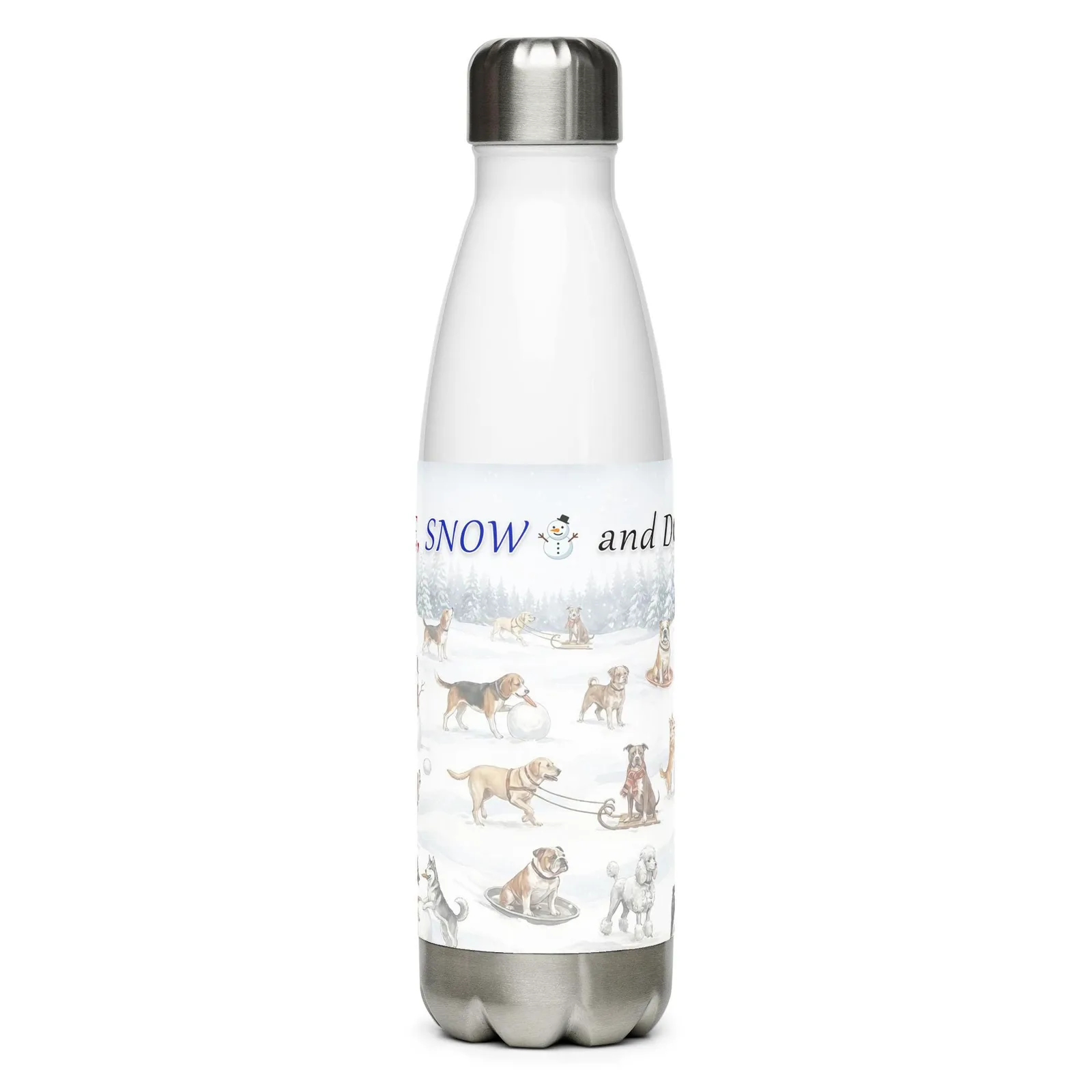 Love LIFE, SNOW and DOGS - Dog Lover Stainless Steel Water Bottle — 17 oz, photo 3