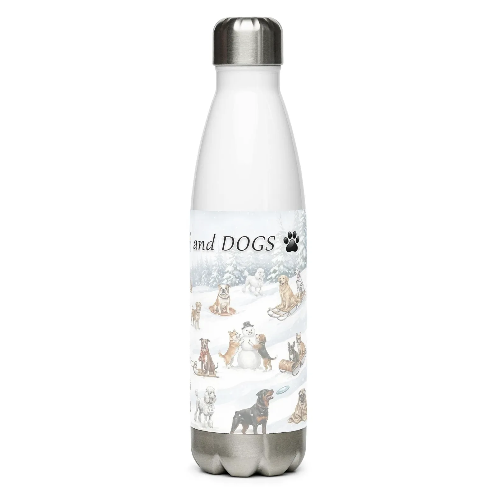 Love LIFE, SNOW and DOGS - Dog Lover Stainless Steel Water Bottle — 17 oz, photo 4