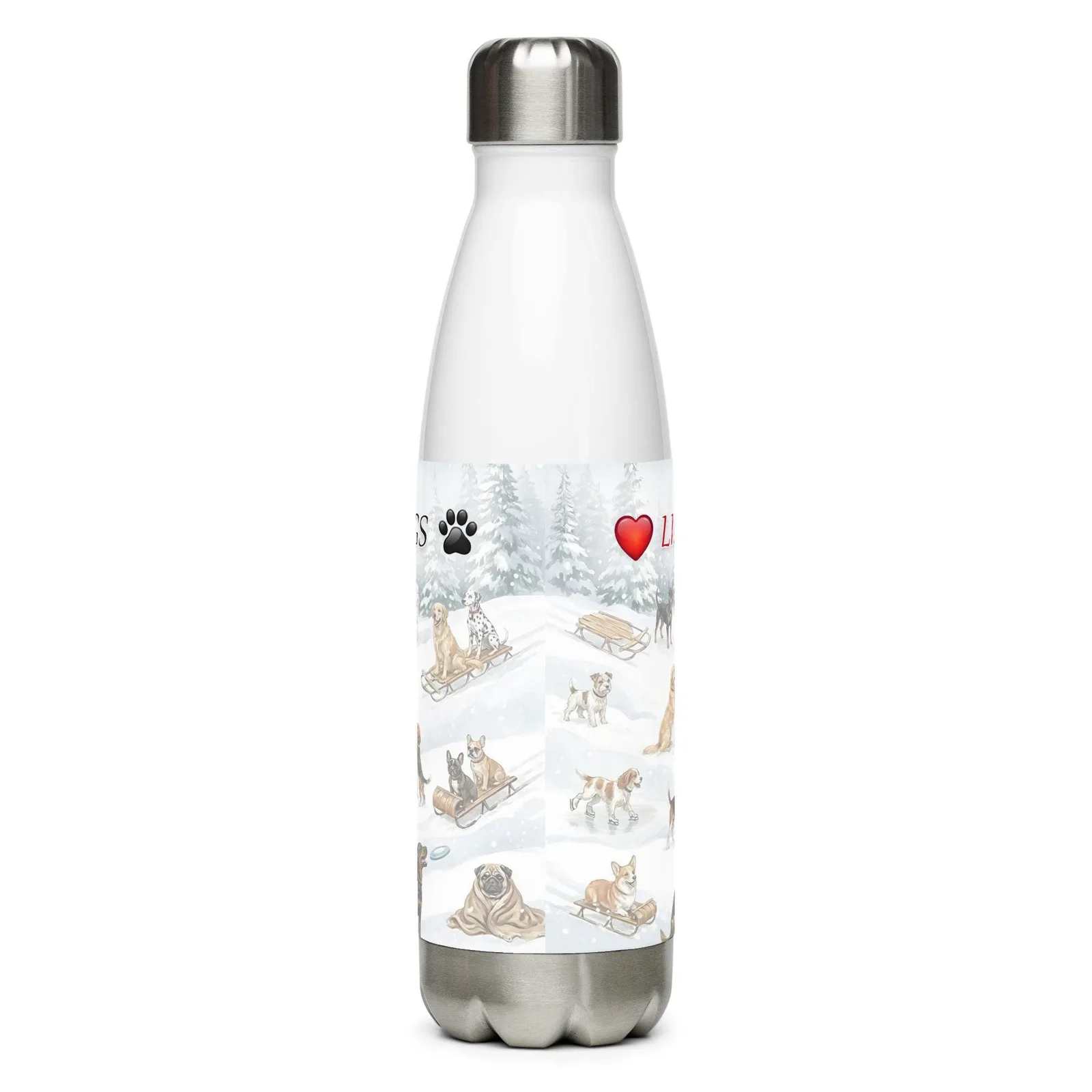 Love LIFE, SNOW and DOGS - Dog Lover Stainless Steel Water Bottle — 17 oz, photo 5