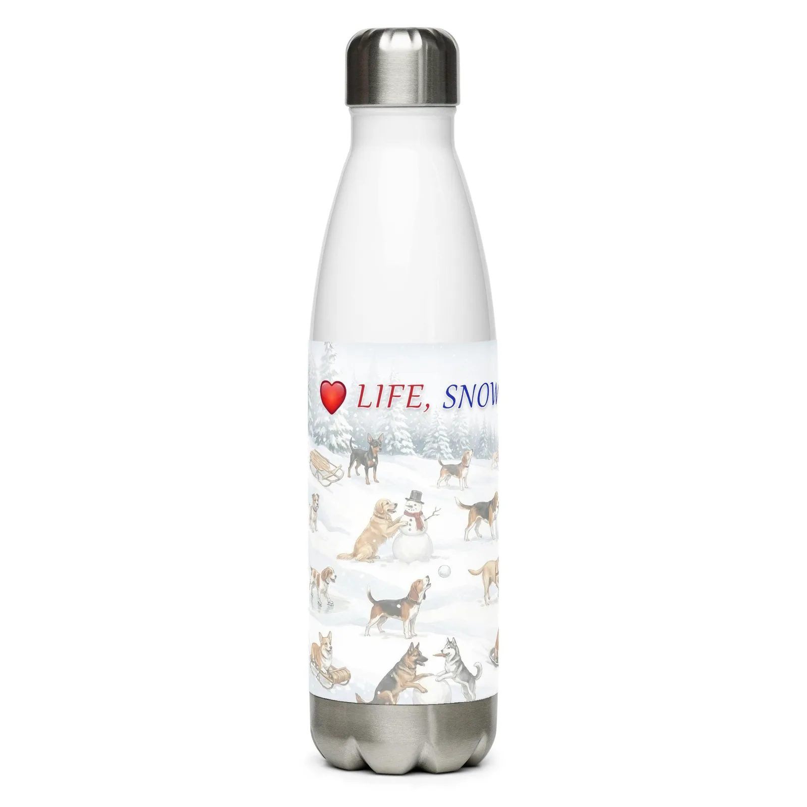 Love LIFE, SNOW and DOGS - Dog Lover Stainless Steel Water Bottle — 17 oz, photo 2