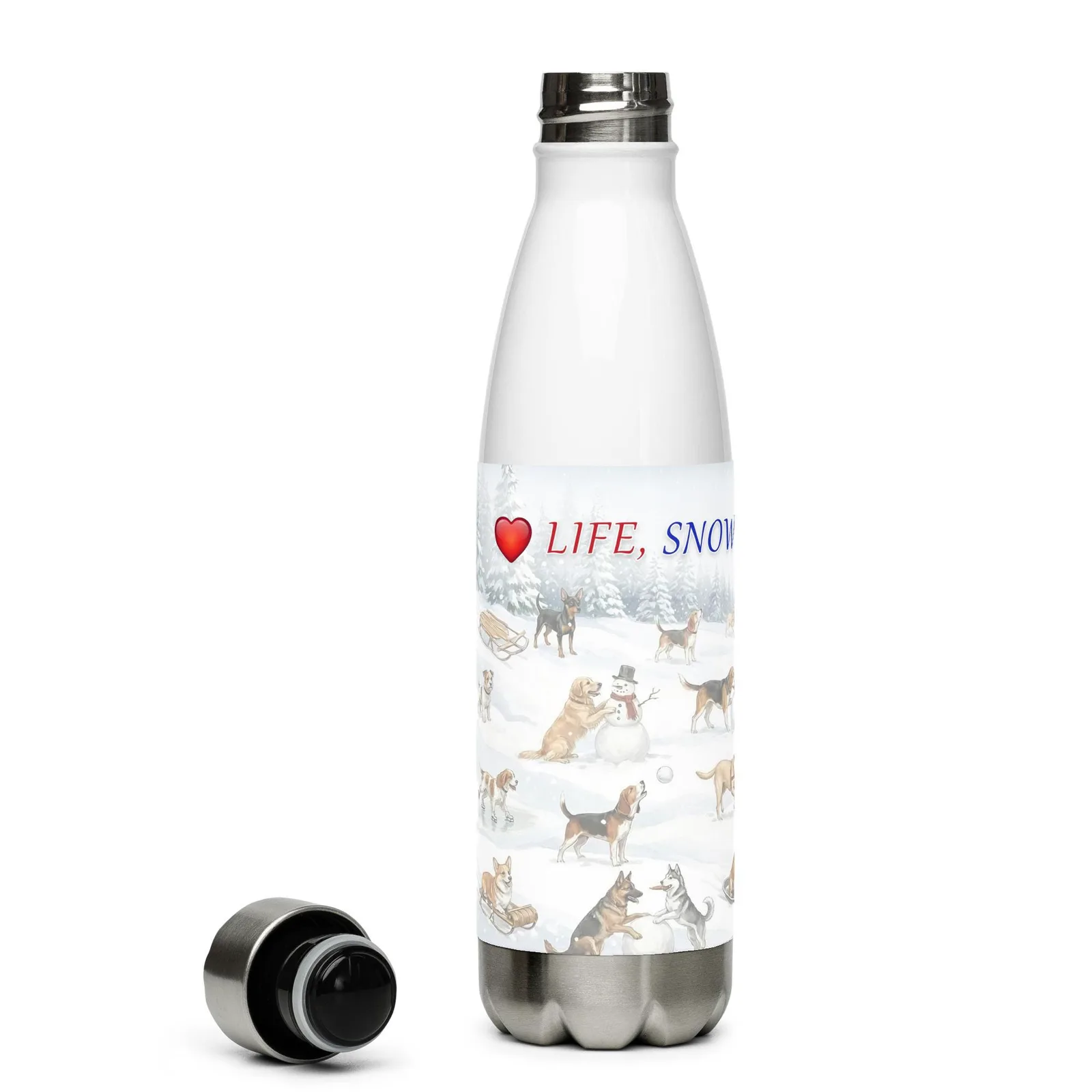 Love LIFE, SNOW and DOGS - Dog Lover Stainless Steel Water Bottle — 17 oz, photo 6