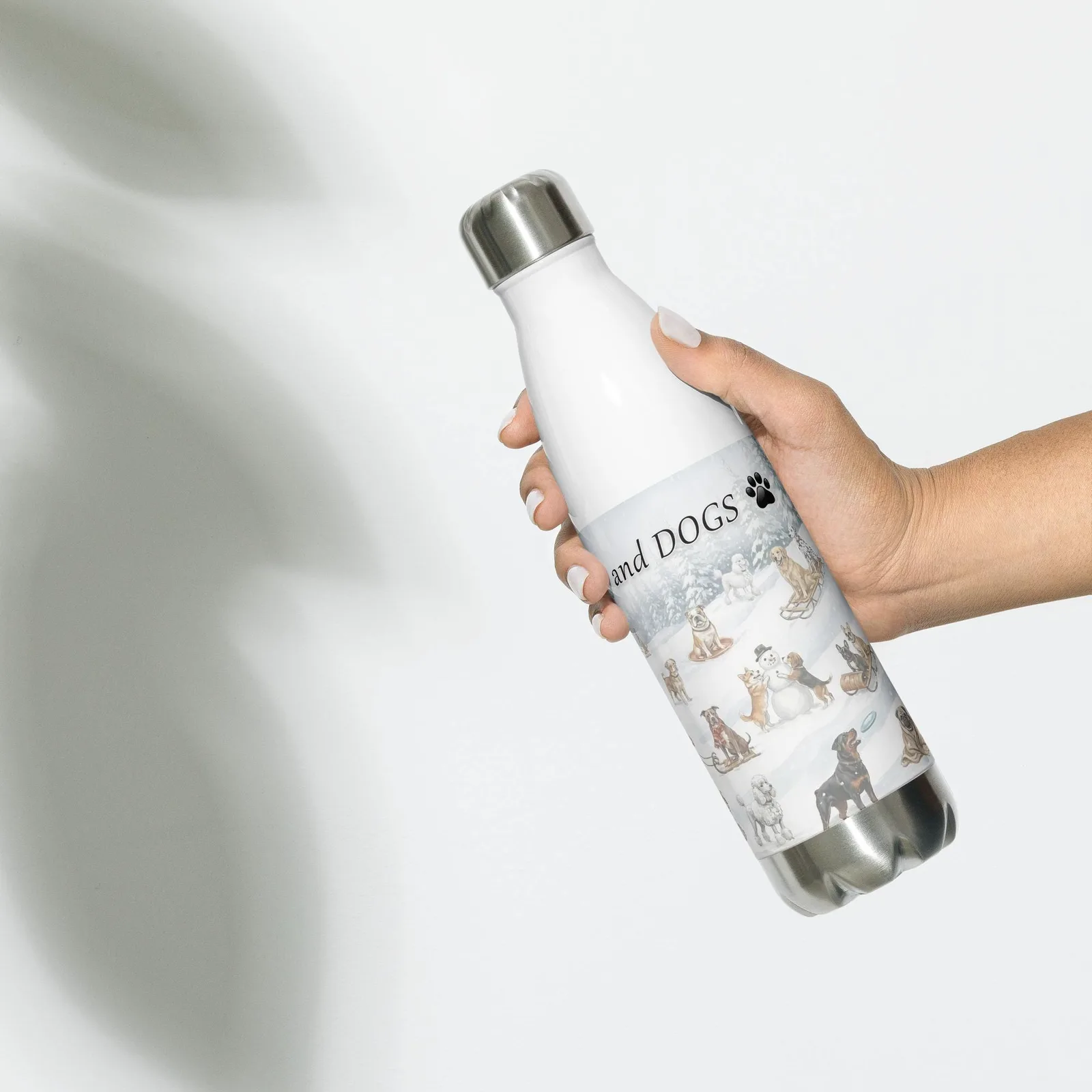 Love LIFE, SNOW and DOGS - Dog Lover Stainless Steel Water Bottle — 17 oz