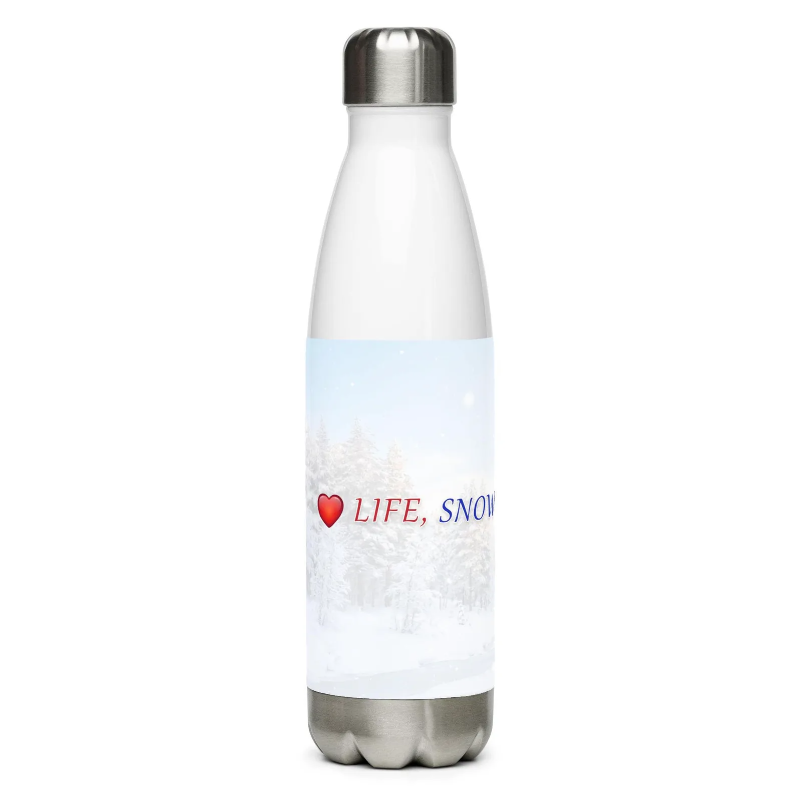 Love LIFE, SNOW and DOGS Stainless Steel Water Bottle — 17 oz
