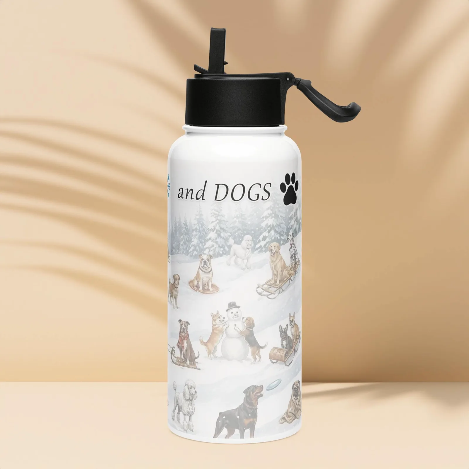 Love Life, Snow, and Dogs Water Bottle – 32 oz Stainless Steel Winter Bottle for Dog Lovers, photo 10