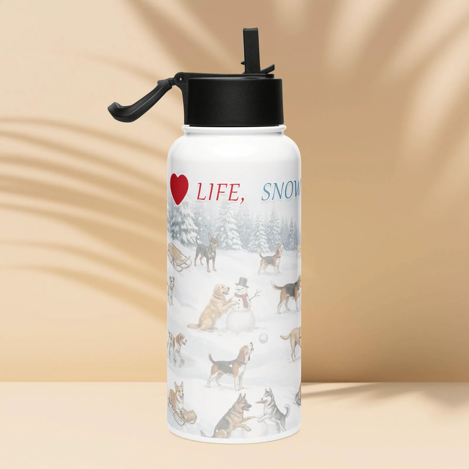 Love Life, Snow, and Dogs Water Bottle – 32 oz Stainless Steel Winter Bottle for Dog Lovers, photo 8