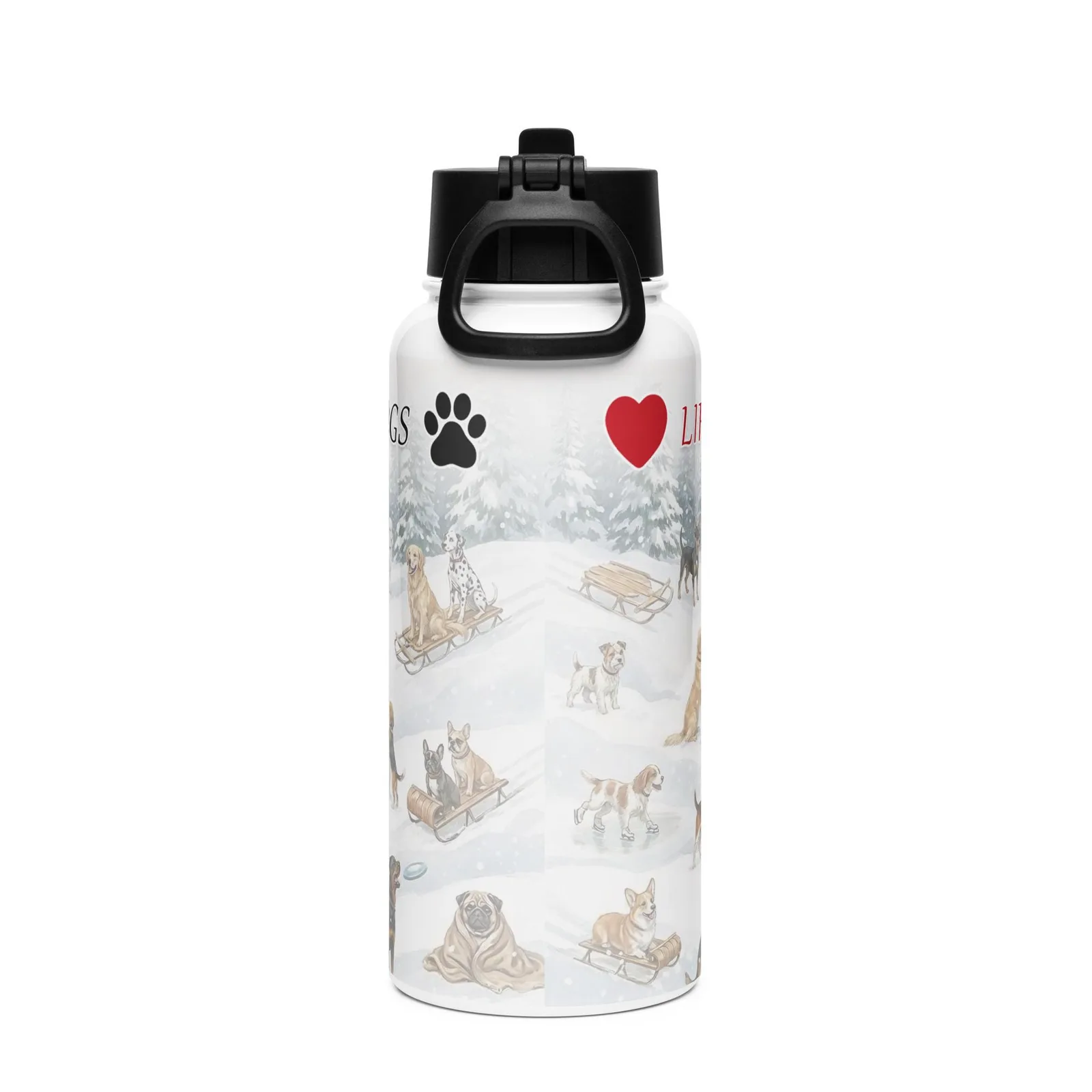 Love Life, Snow, and Dogs Water Bottle – 32 oz Stainless Steel Winter Bottle for Dog Lovers, photo 5