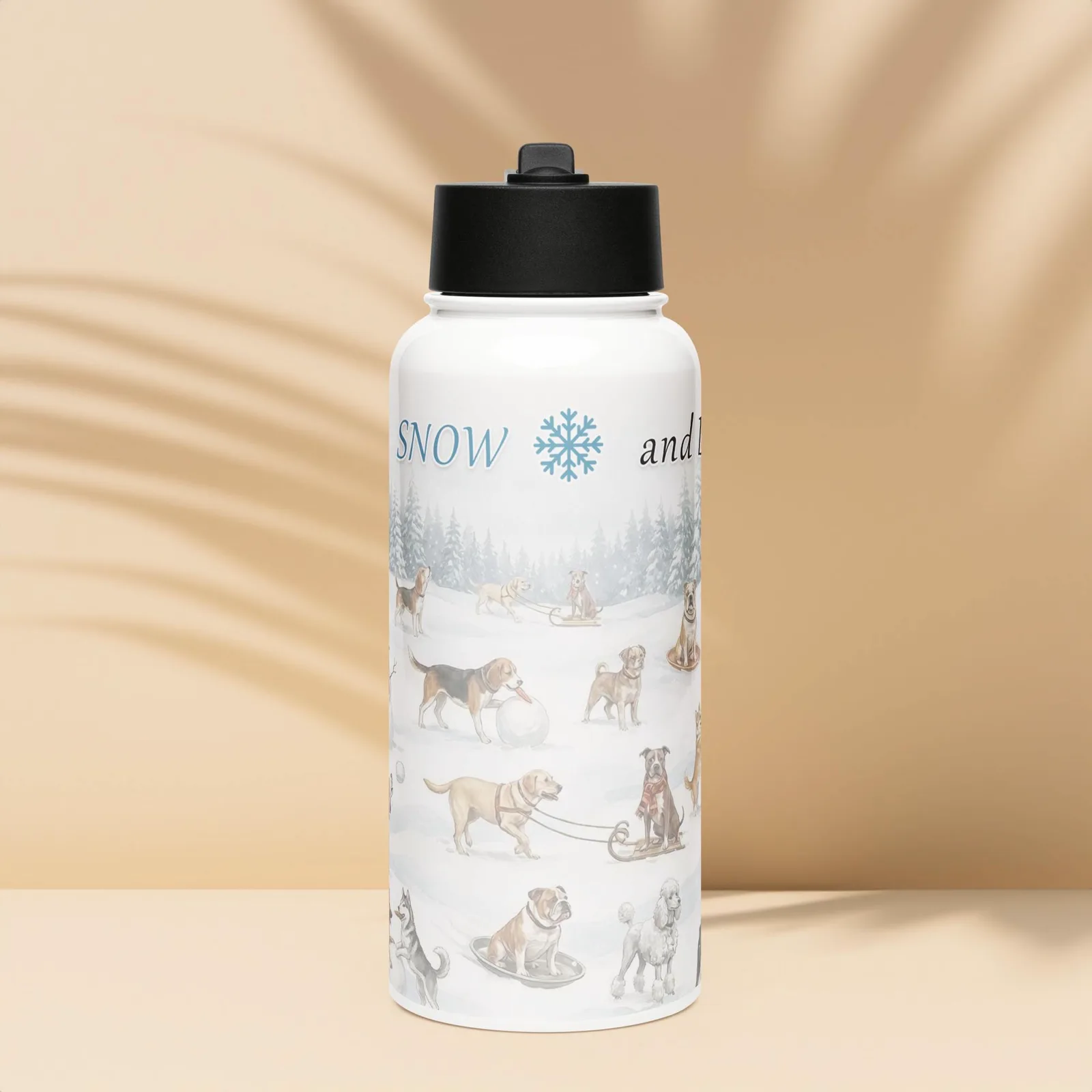 Love Life, Snow, and Dogs Water Bottle – 32 oz Stainless Steel Winter Bottle for Dog Lovers, photo 9