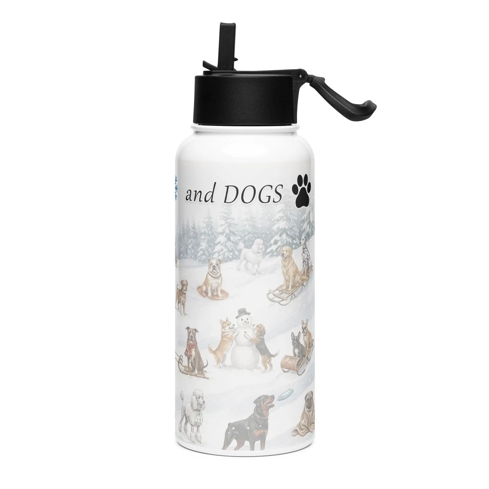 Love Life, Snow, and Dogs Water Bottle – 32 oz Stainless Steel Winter Bottle for Dog Lovers, photo 4