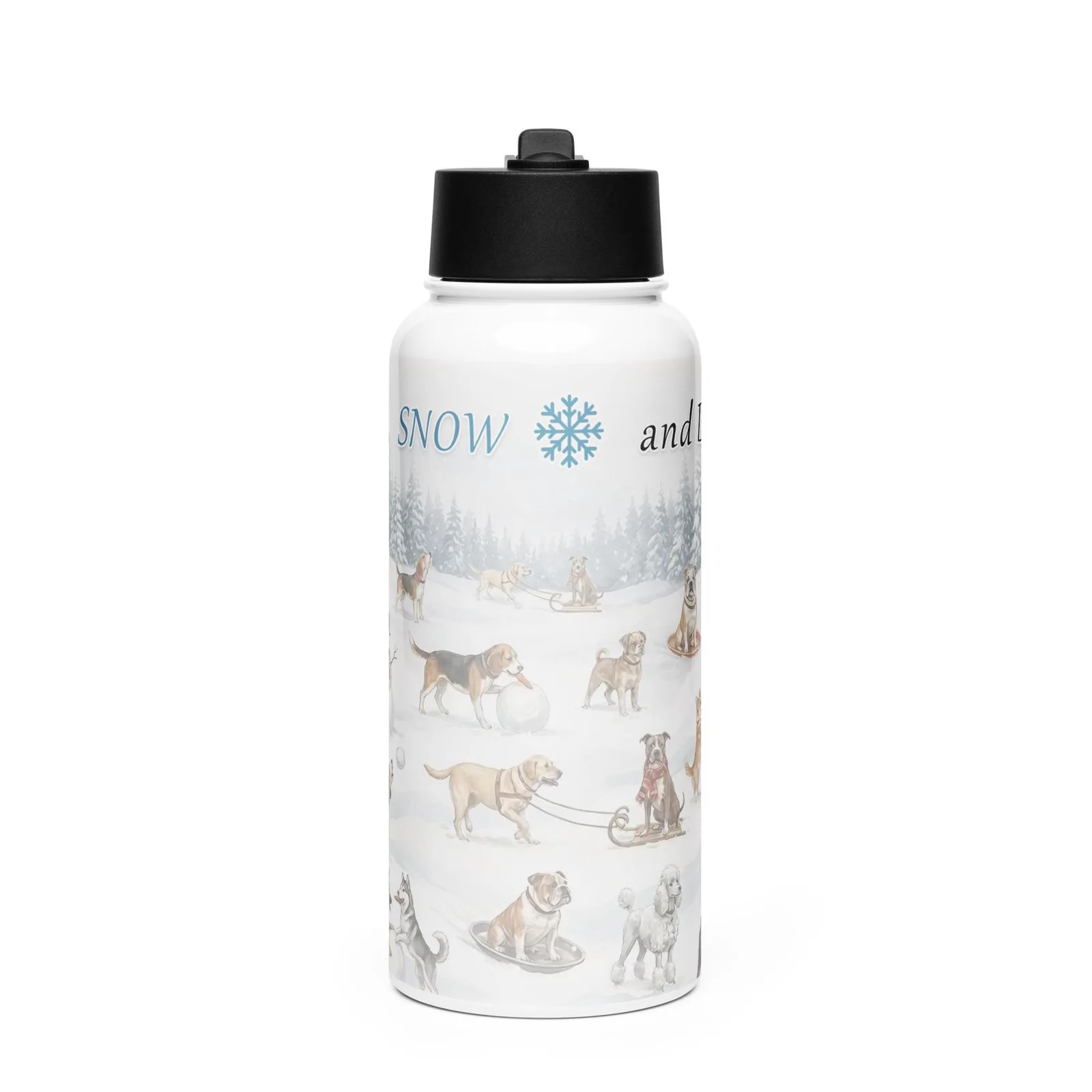 Love Life, Snow, and Dogs Water Bottle – 32 oz Stainless Steel Winter Bottle for Dog Lovers, photo 3