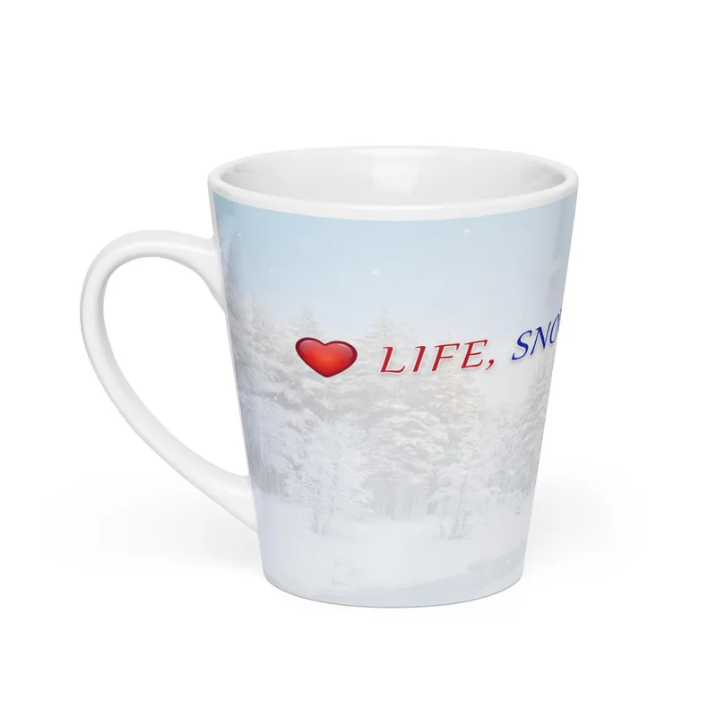 Love Life Snow Dogs Latte Mug, Cozy Winter Coffee Cup