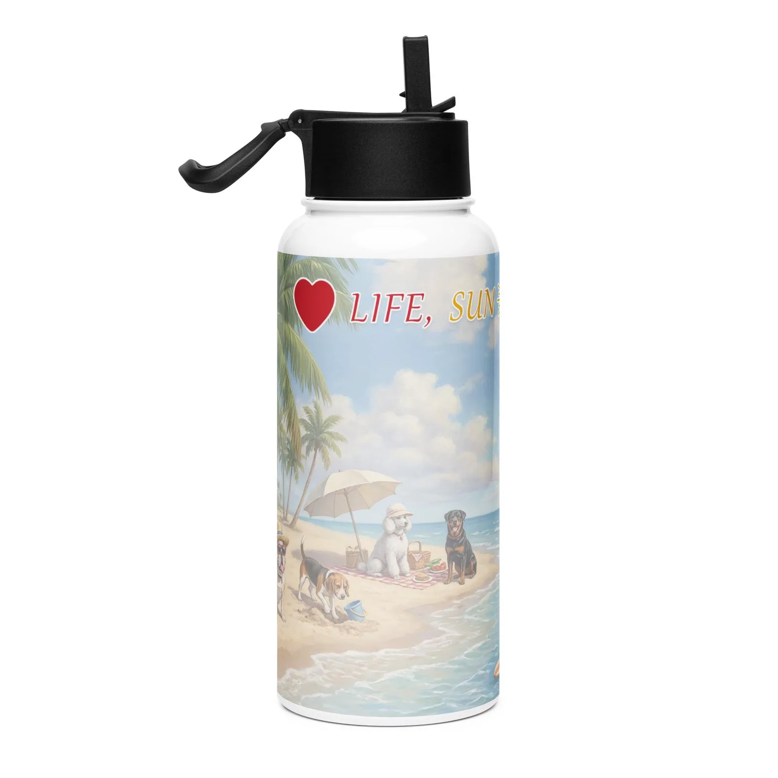 Love Life, Sun, and Dogs Water Bottle – 32 oz Stainless Steel Bottle for Dog Lovers, photo 2