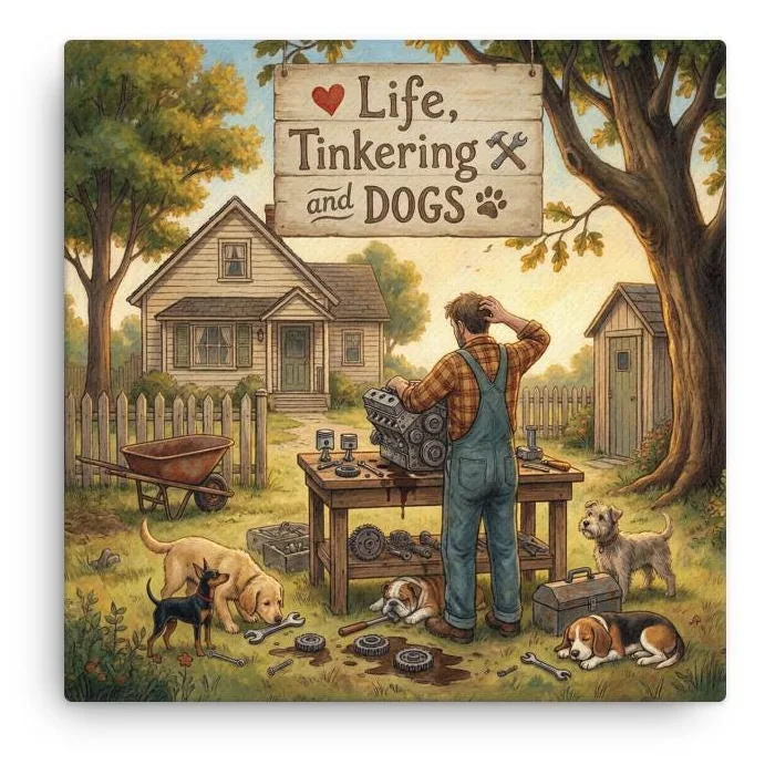 Love LIFE, TINKERING and DOGS - Dog Lover Canvas Print — 16" x 16"