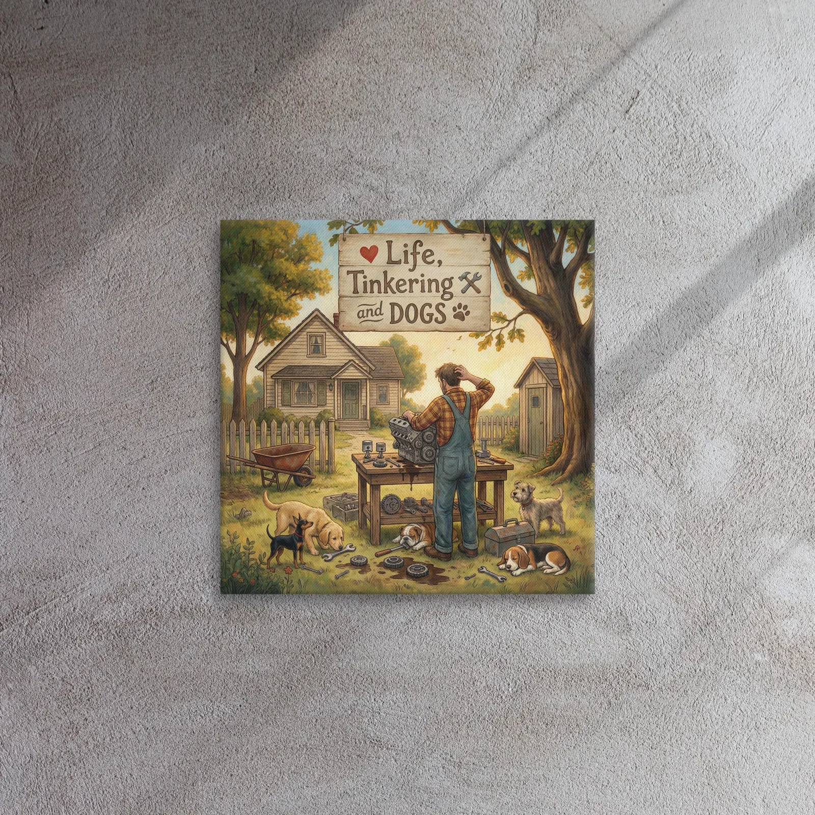 Love LIFE, TINKERING and DOGS - Dog Lover Canvas Print — 16" x 16", photo 3