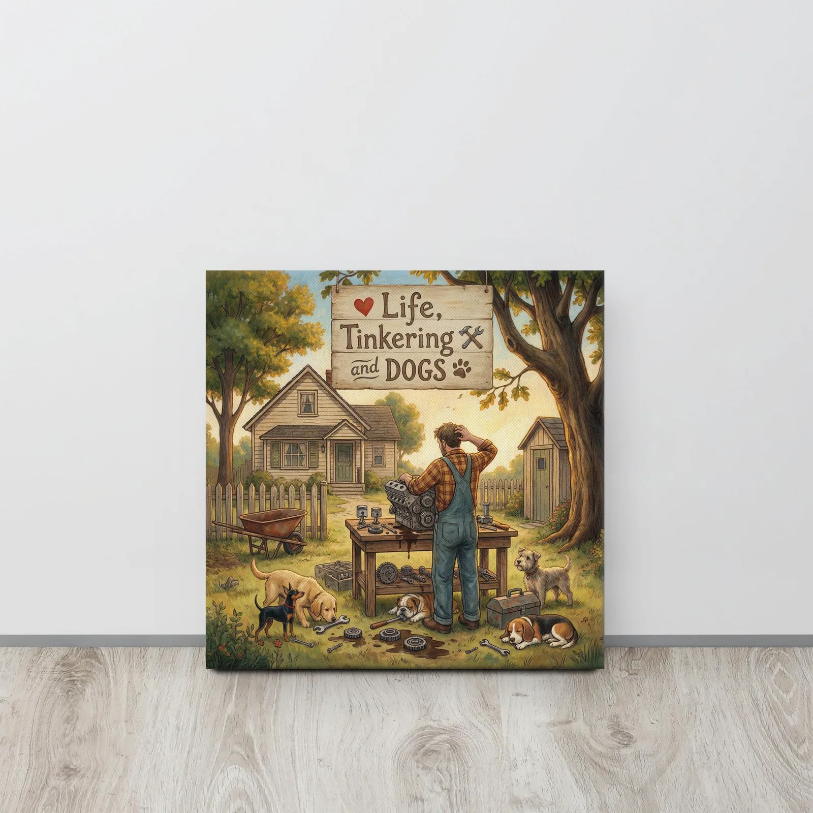 Love LIFE, TINKERING and DOGS - Dog Lover Canvas Print — 16" x 16", photo 4