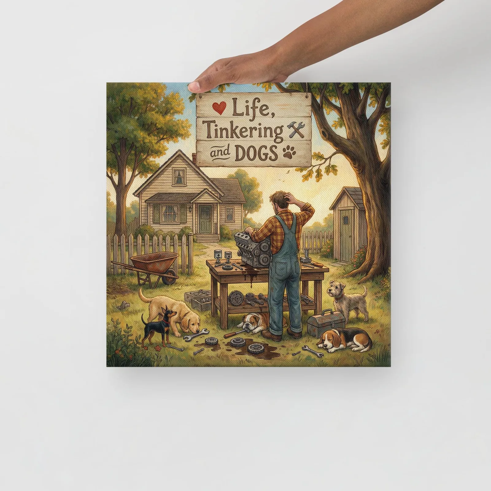 Love LIFE, TINKERING and DOGS - Dog Lover Canvas Print — 16" x 16", photo 2