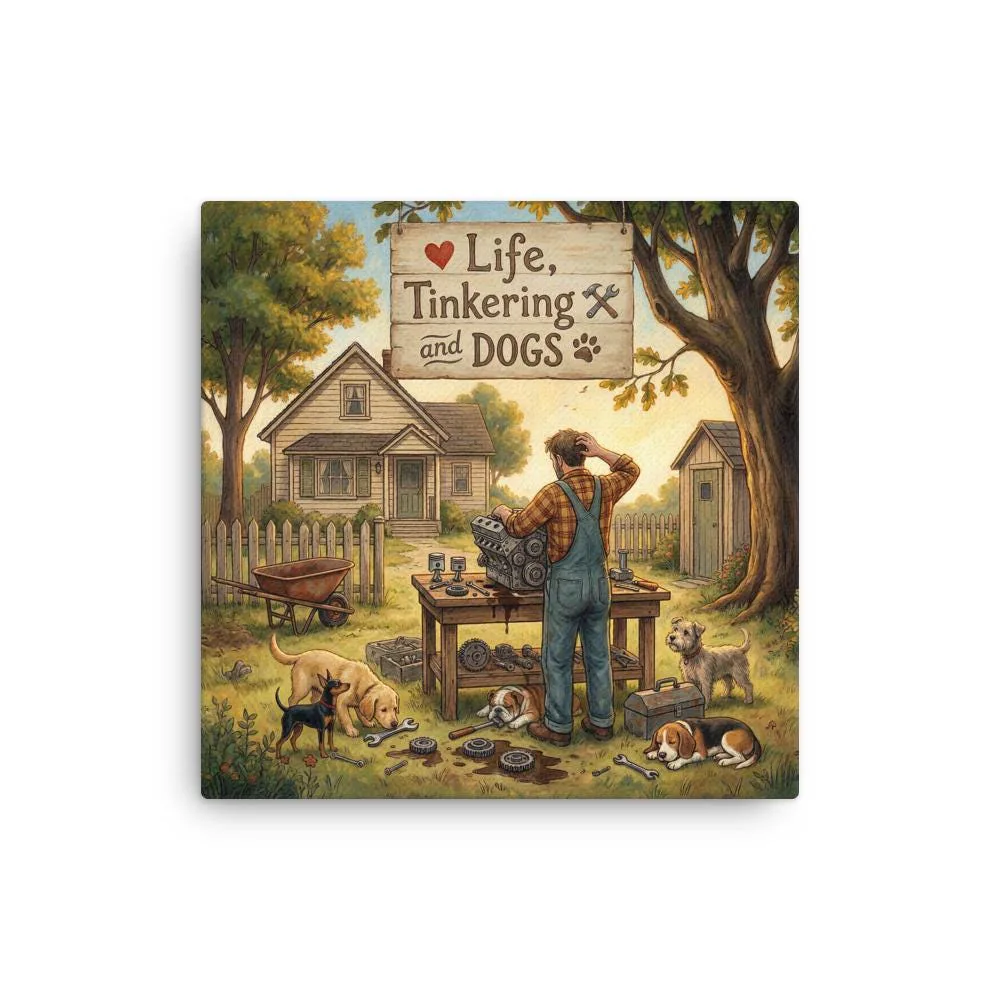 Love LIFE, TINKERING and DOGS - Dog Lover Canvas Print — 16" x 16"