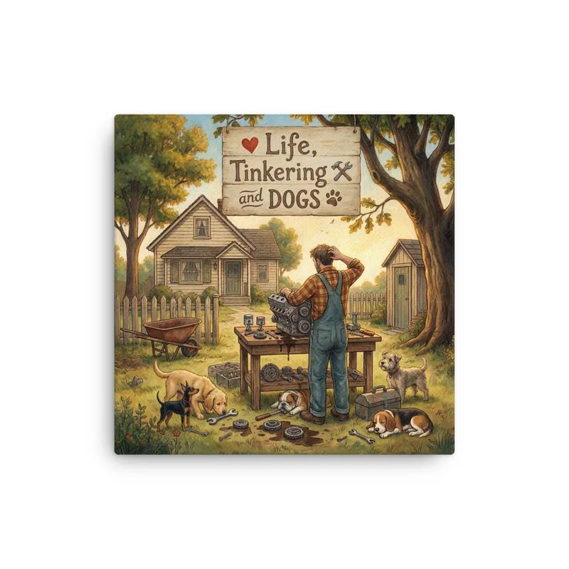 Love LIFE, TINKERING and DOGS - Dog Lover Canvas Print — 16" x 16"