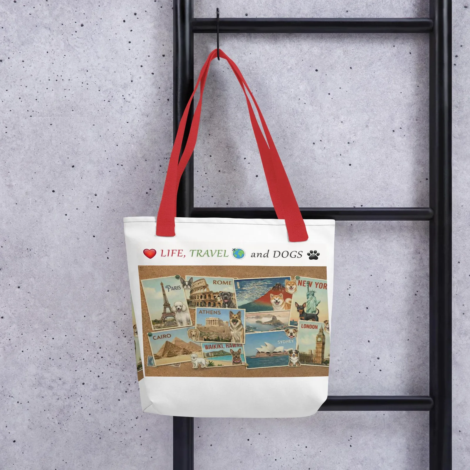 Love LIFE, TRAVEL and DOGS - Dog Lover Tote Bag — 15" x 15", photo 5
