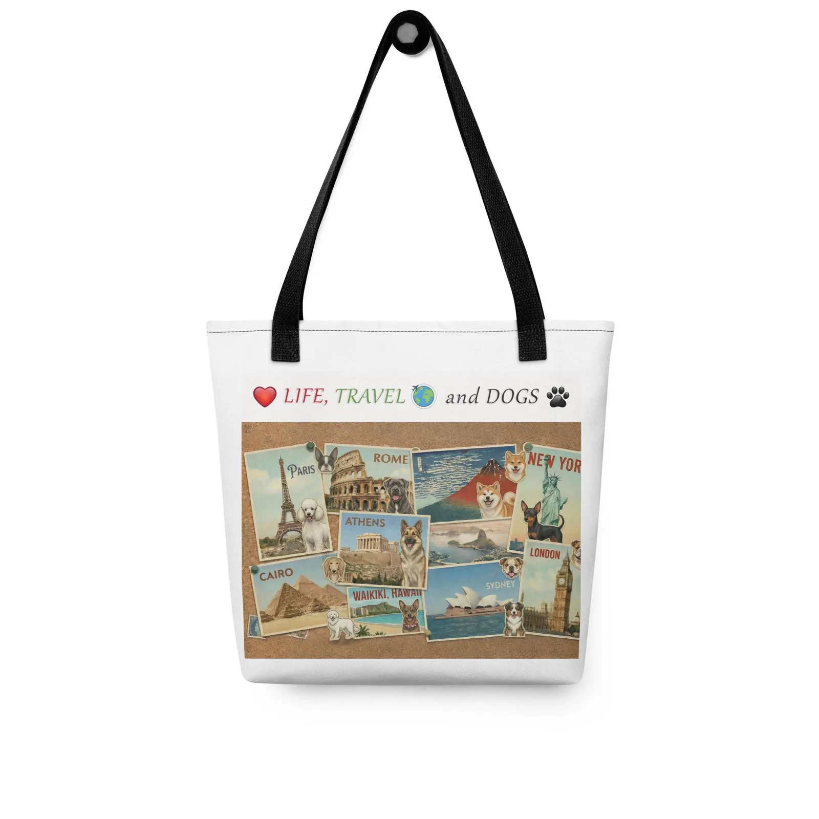 Love LIFE, TRAVEL and DOGS - Dog Lover Tote Bag — 15" x 15", photo 4