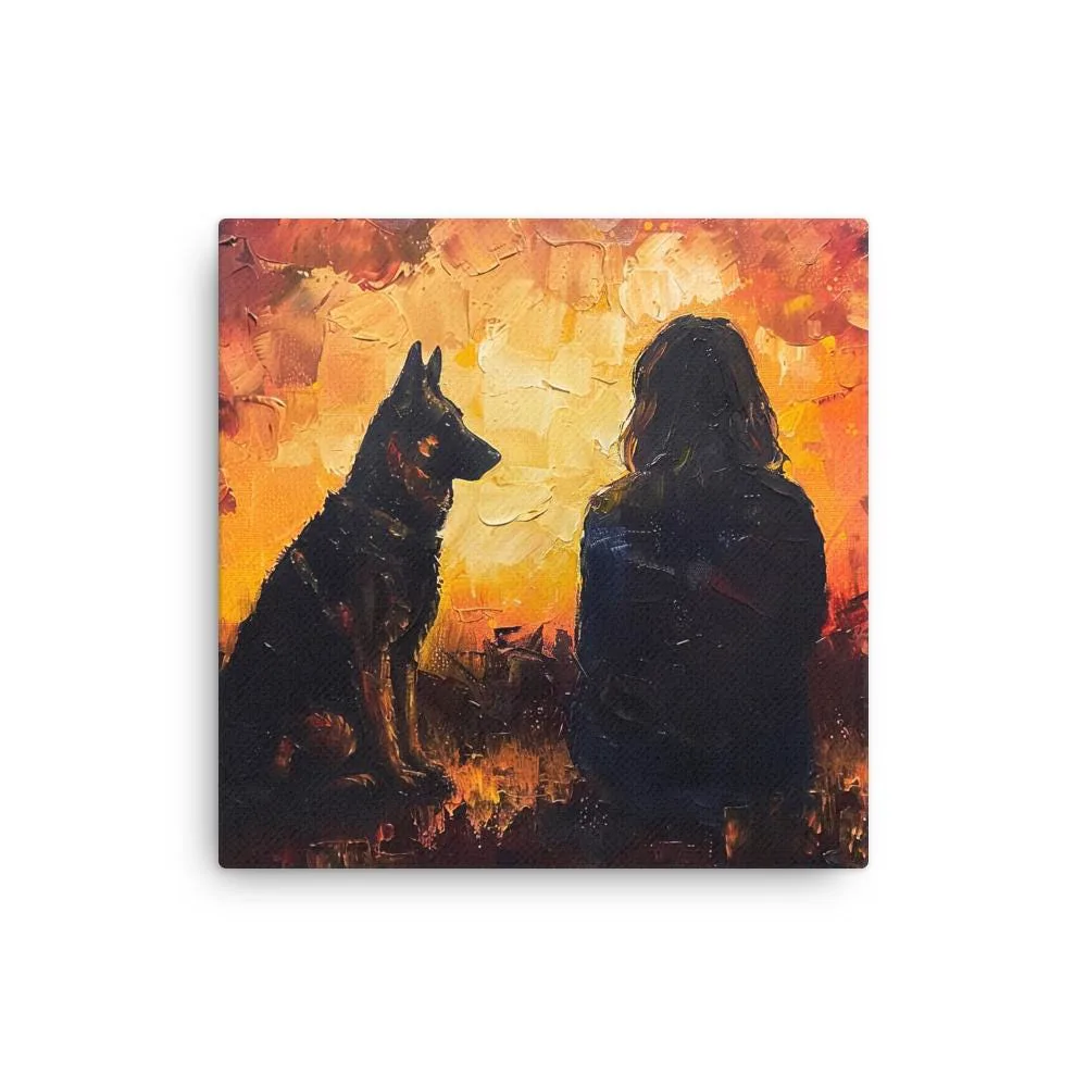 Loyal Companion Thin Canvas: German Shepherd and Woman Decor Wall Art