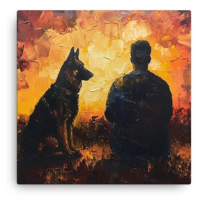 Loyal German Shepherd Thin Canvas: Dog Lover Sunset Wall Art