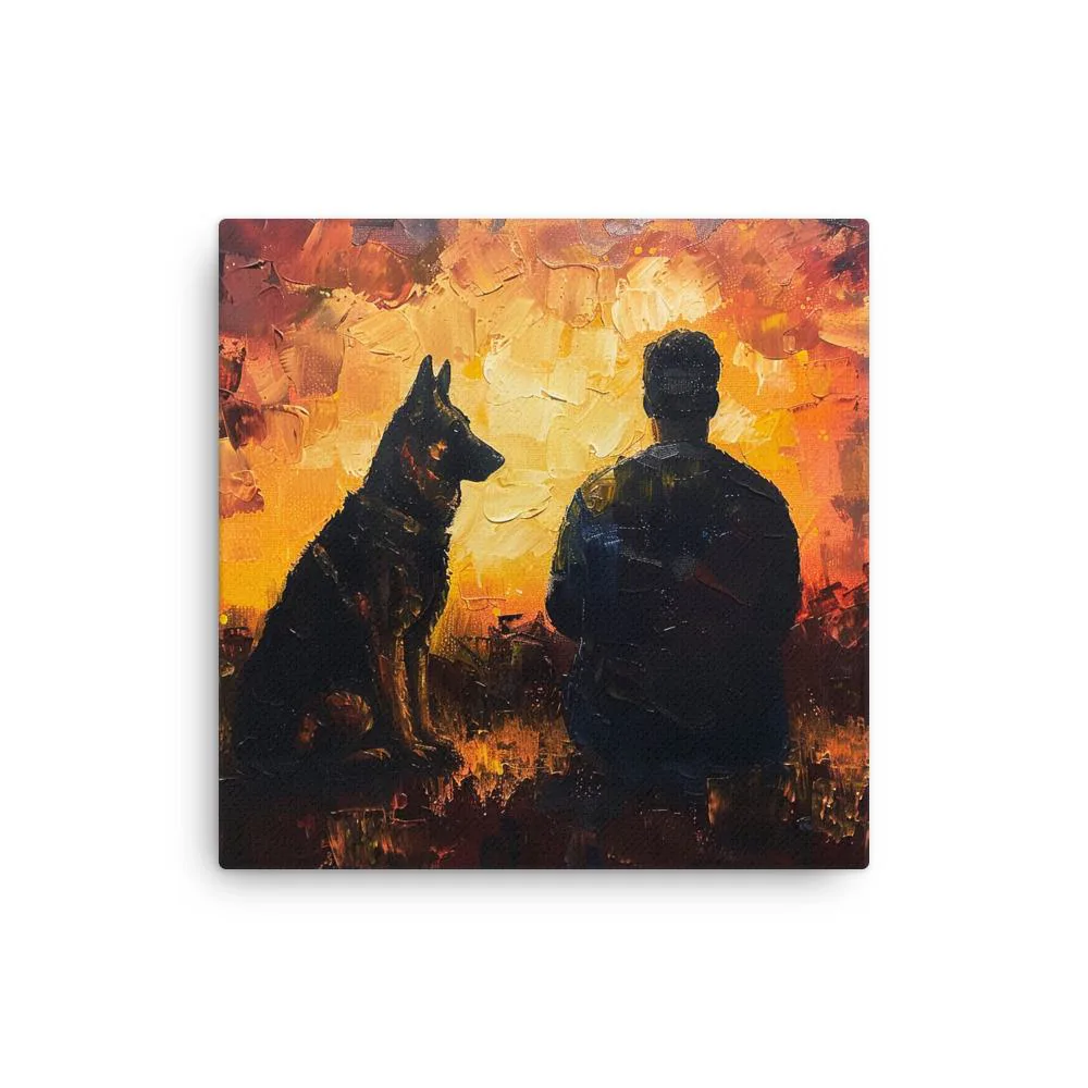 Loyal German Shepherd Thin Canvas: Dog Lover Sunset Wall Art