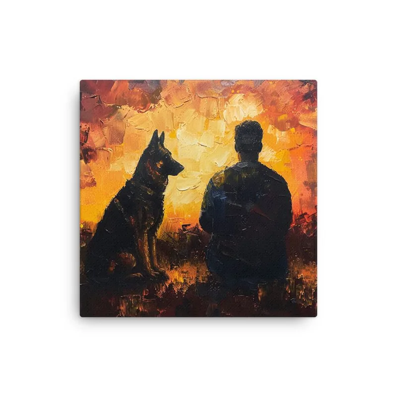 Loyal German Shepherd Thin Canvas: Dog Lover Sunset Wall Art