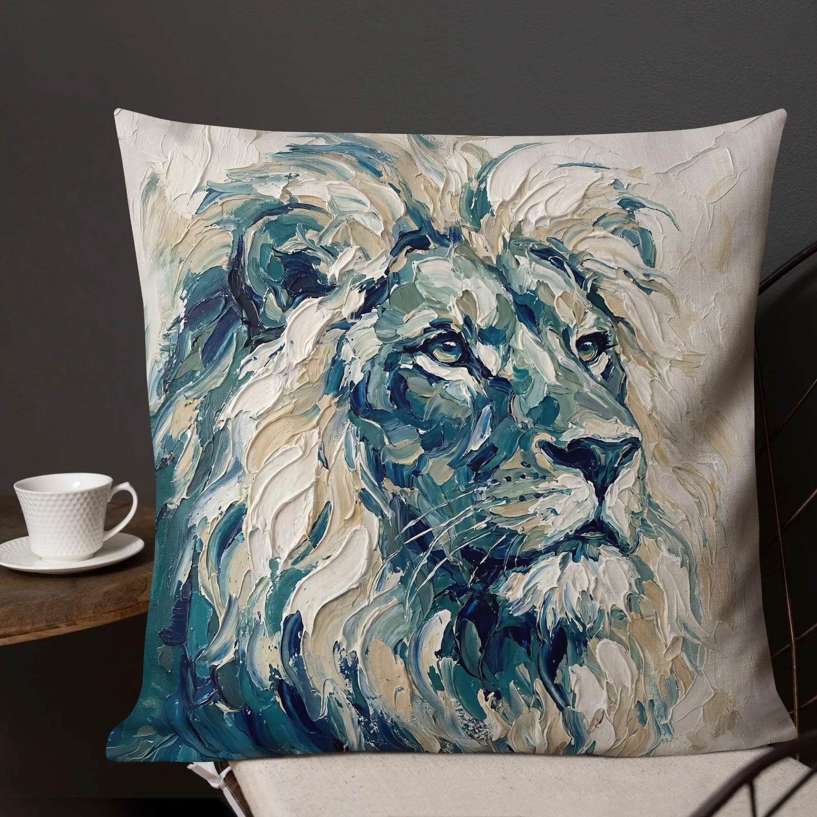 Majestic Lion Throw Pillow: Impasto Art Cushion, photo 2