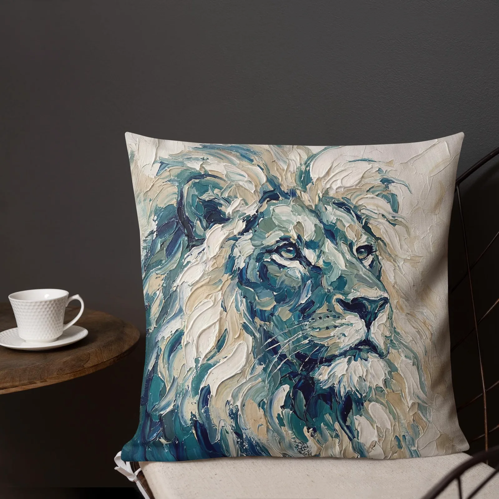 Majestic Lion Throw Pillow: Impasto Art Cushion, photo 4