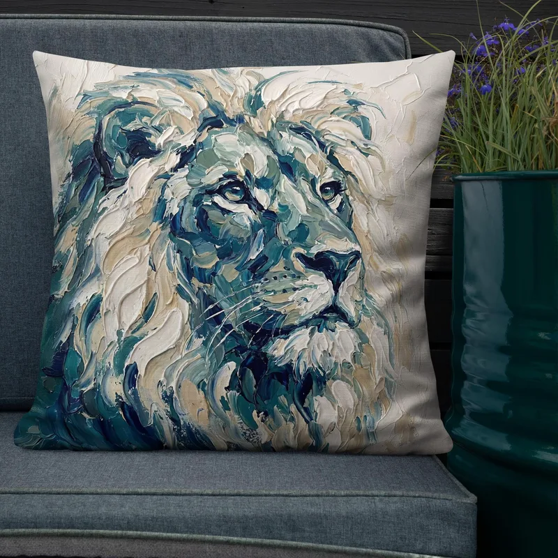 Majestic Lion Throw Pillow: Impasto Art Cushion