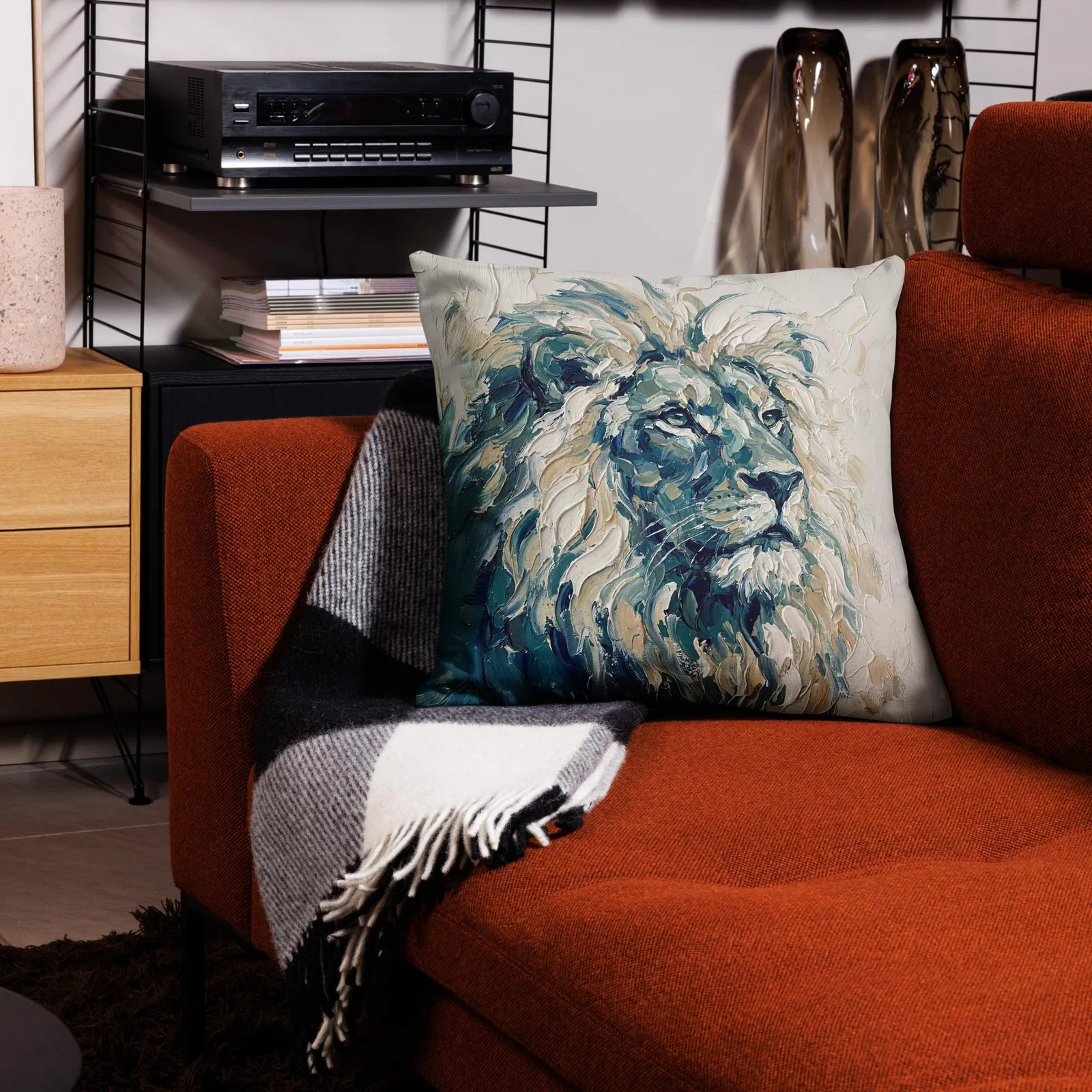 Majestic Lion Throw Pillow: Impasto Art Cushion, photo 10