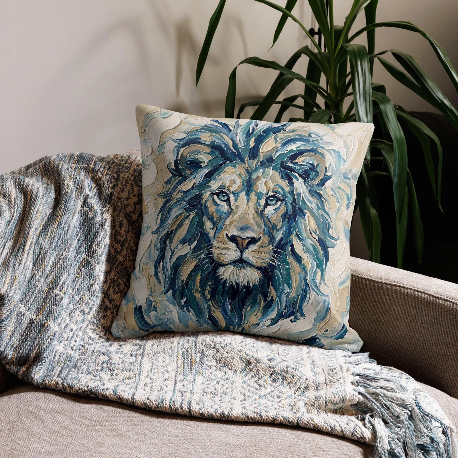 Majestic Lion Throw Pillow: Impasto Art Decor Cushion, photo 10