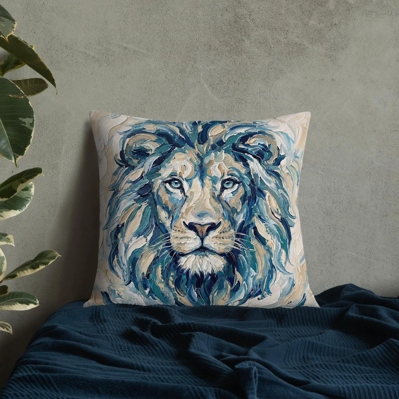 Majestic Lion Throw Pillow: Impasto Art Decor Cushion, photo 7