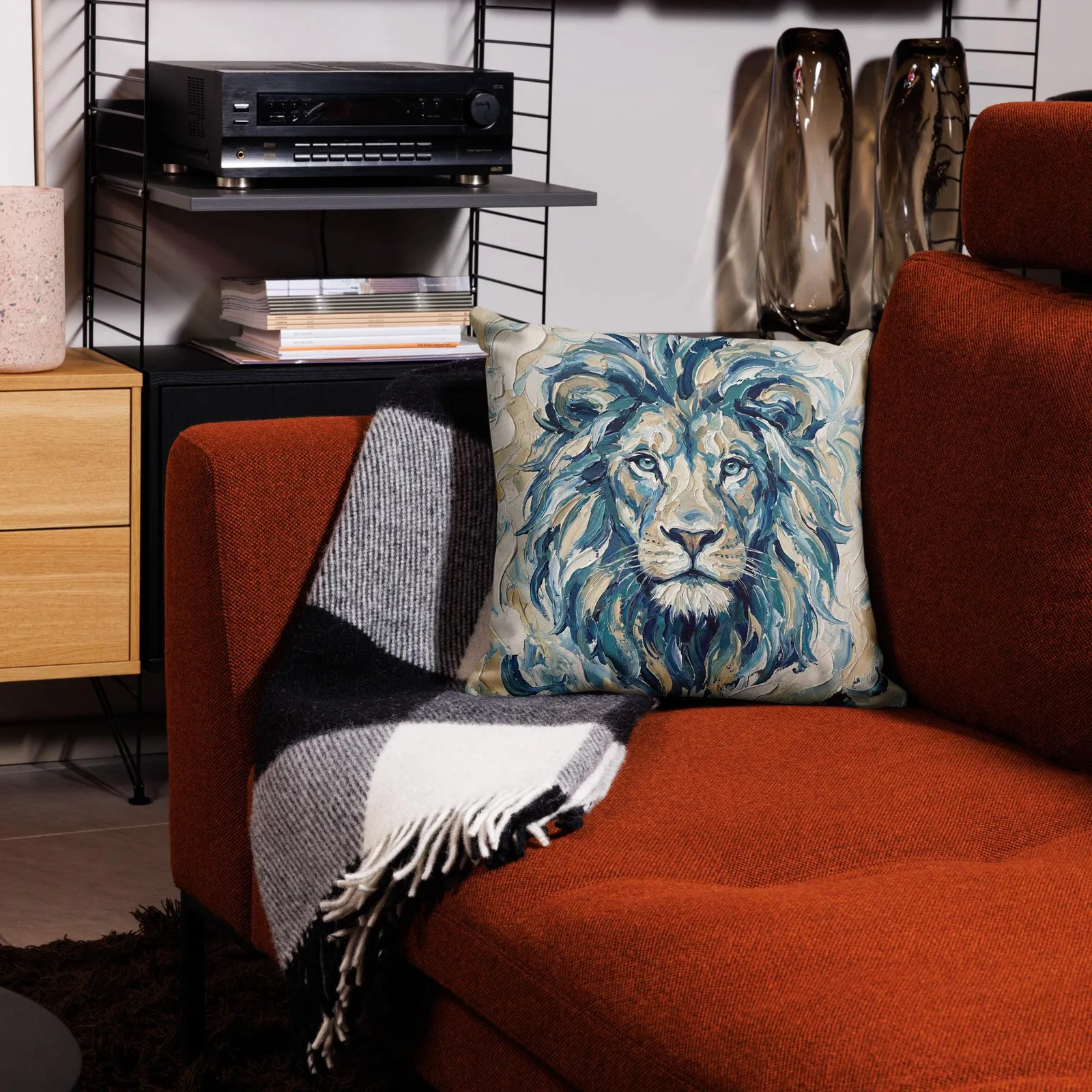Majestic Lion Throw Pillow: Impasto Art Decor Cushion, photo 8