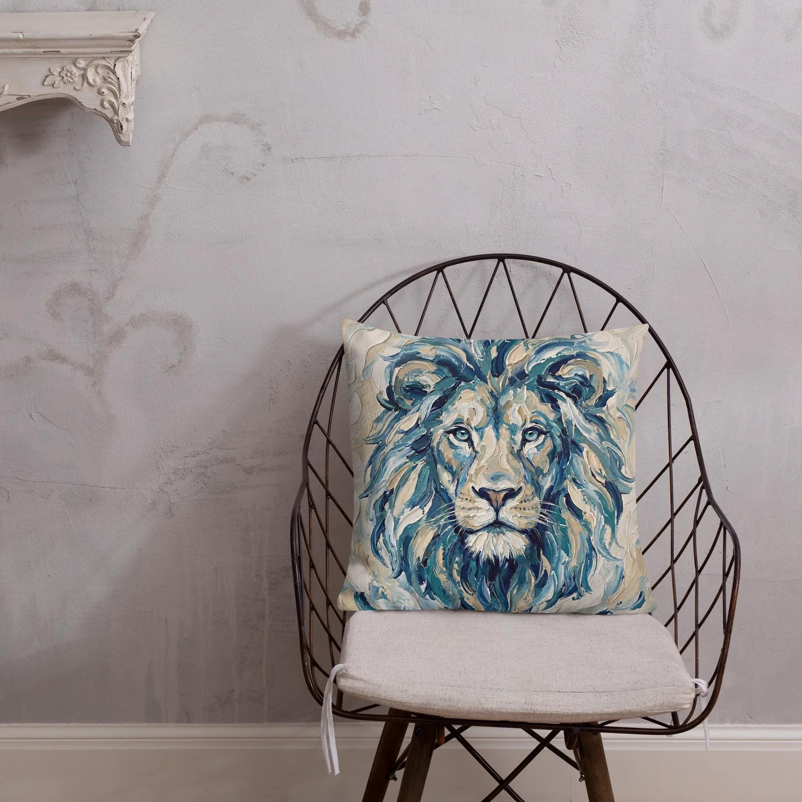 Majestic Lion Throw Pillow: Impasto Art Decor Cushion, photo 4