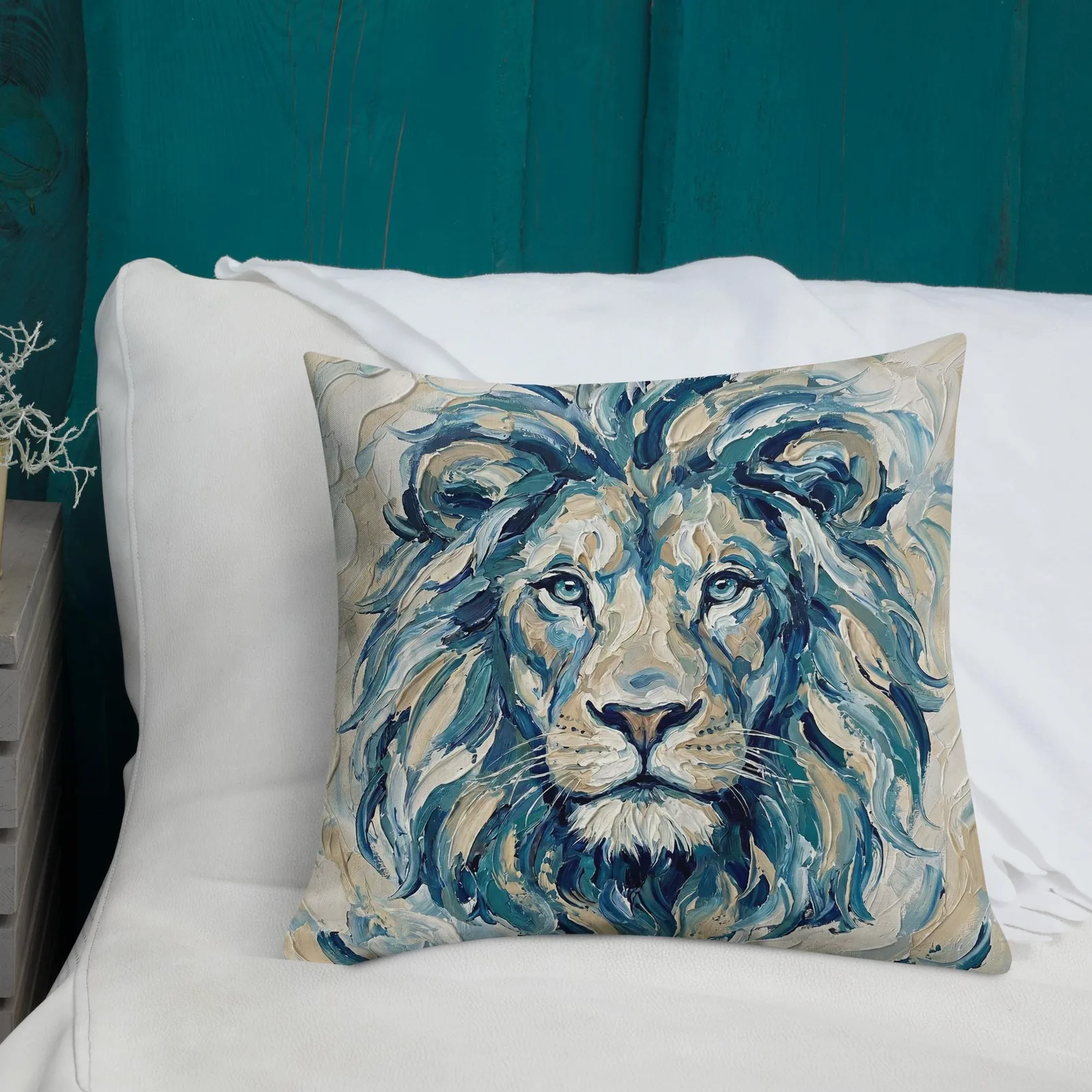 Majestic Lion Throw Pillow: Impasto Art Decor Cushion, photo 3