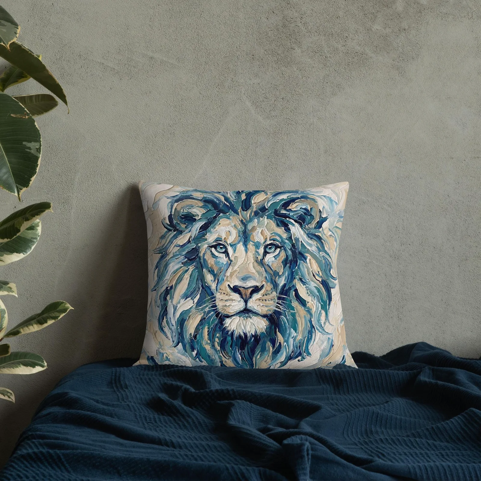 Majestic Lion Throw Pillow: Impasto Art Decor Cushion, photo 6