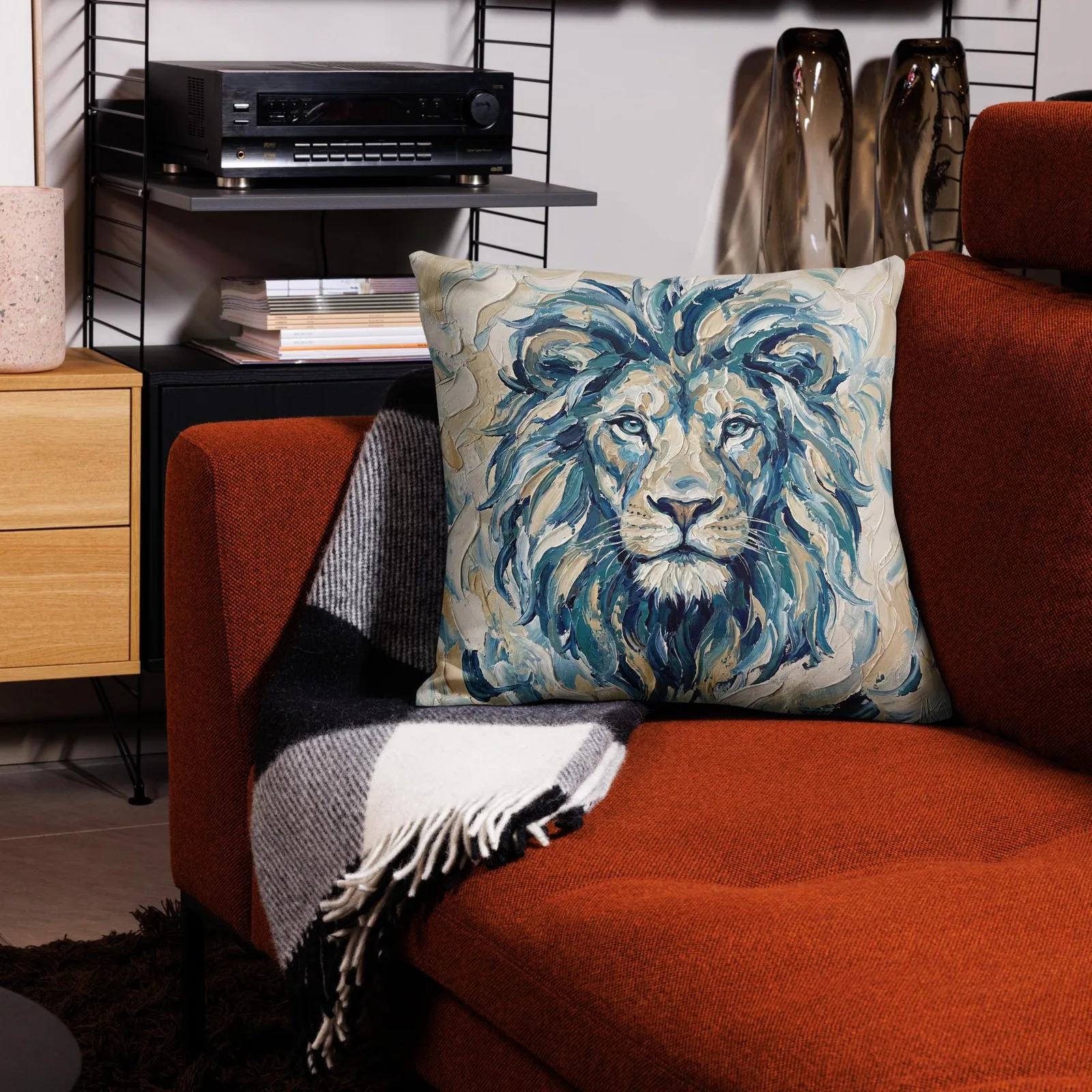 Majestic Lion Throw Pillow: Impasto Art Decor Cushion, photo 9