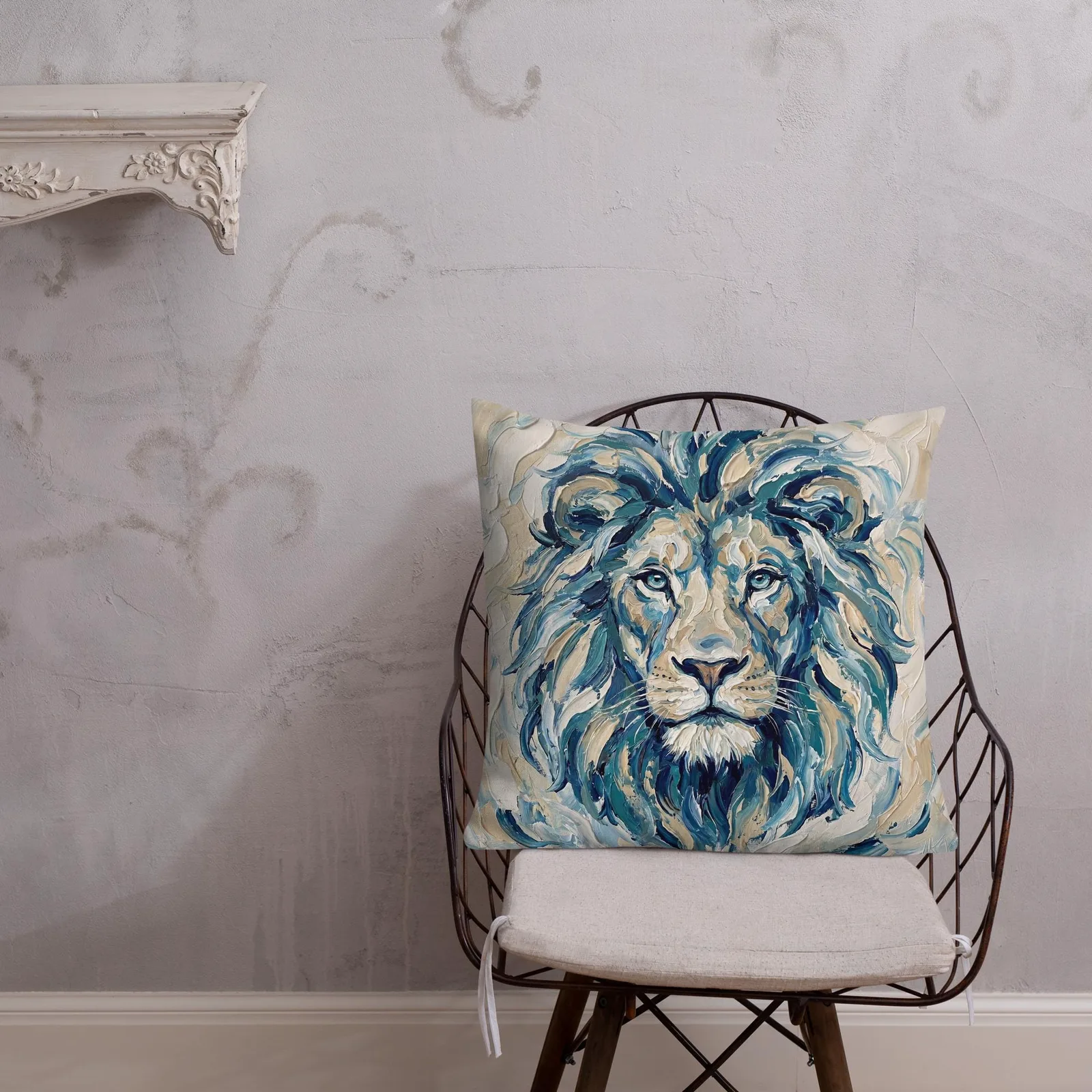 Majestic Lion Throw Pillow: Impasto Art Decor Cushion, photo 5