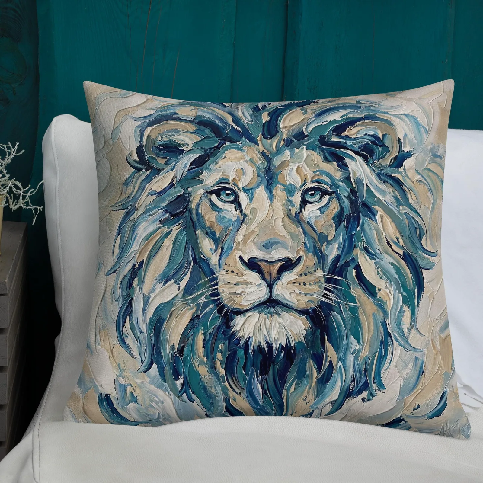 Majestic Lion Throw Pillow: Impasto Art Decor Cushion, photo 2