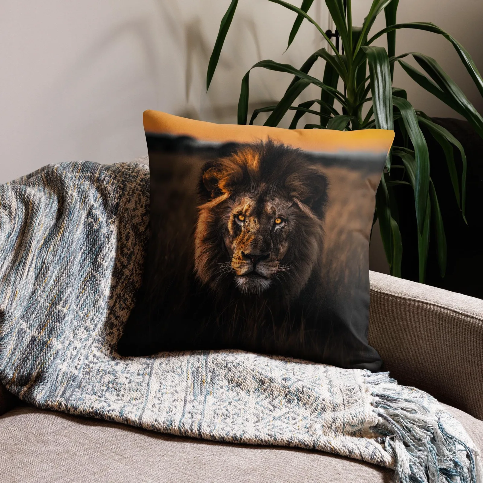 Majestic Lion Throw Pillow: Safari Wildlife Decor Cushion, photo 2