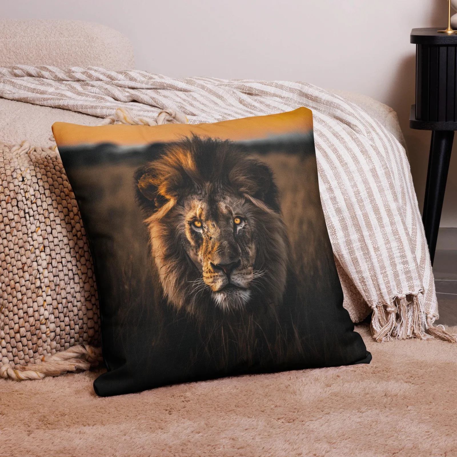 Majestic Lion Throw Pillow: Safari Wildlife Decor Cushion, photo 3