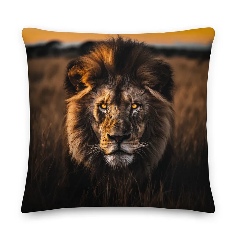 Majestic Lion Throw Pillow: Safari Wildlife Decor Cushion