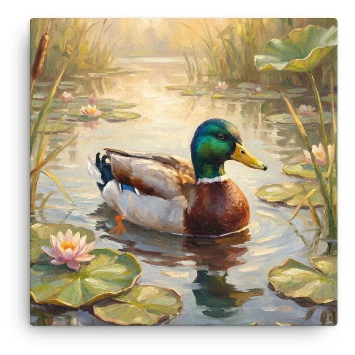 Mallard Duck Thin Canvas: Pond Drake Duck Wall Art