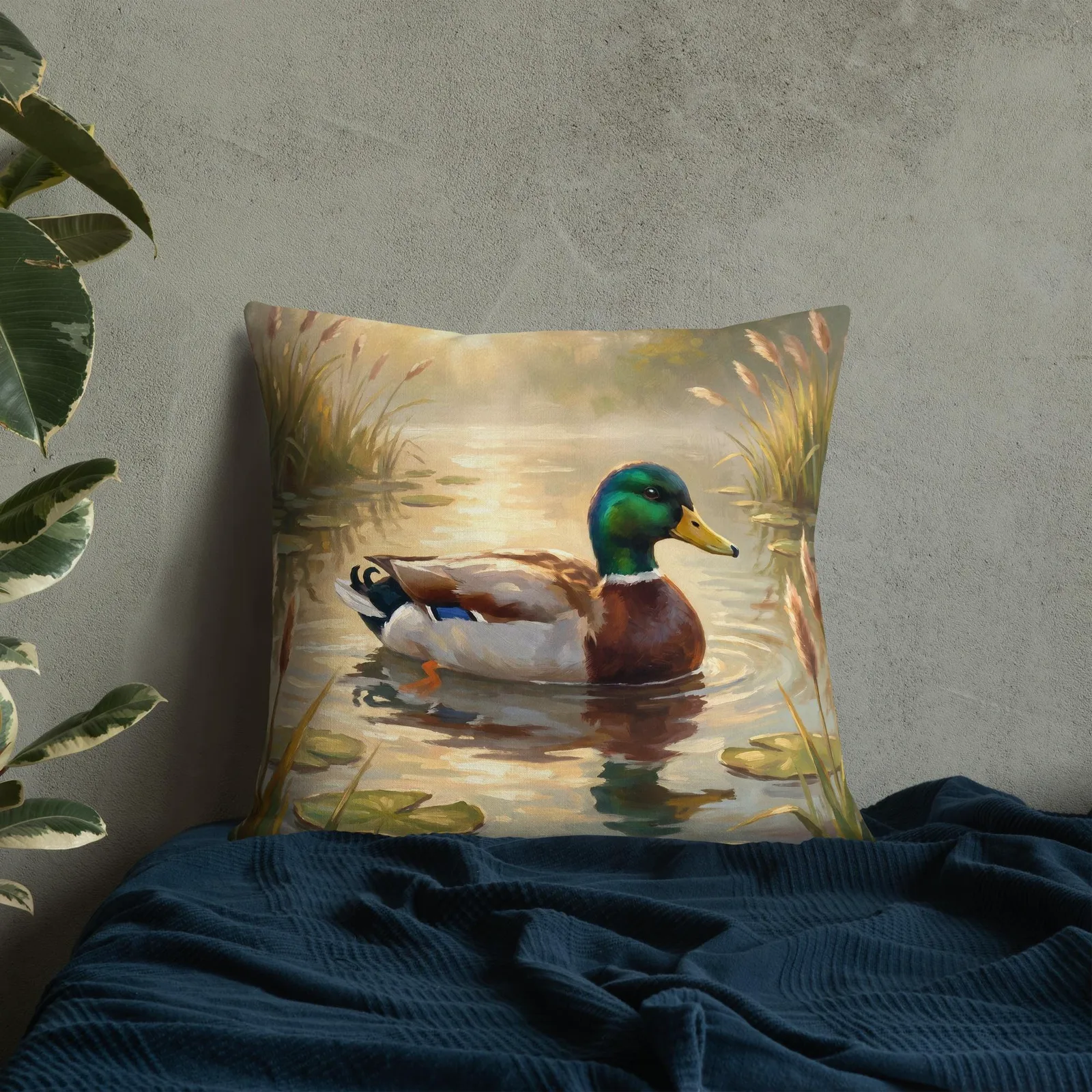 Mallard Duck Throw Pillow: Majestic Drake Pond Cushion, photo 7
