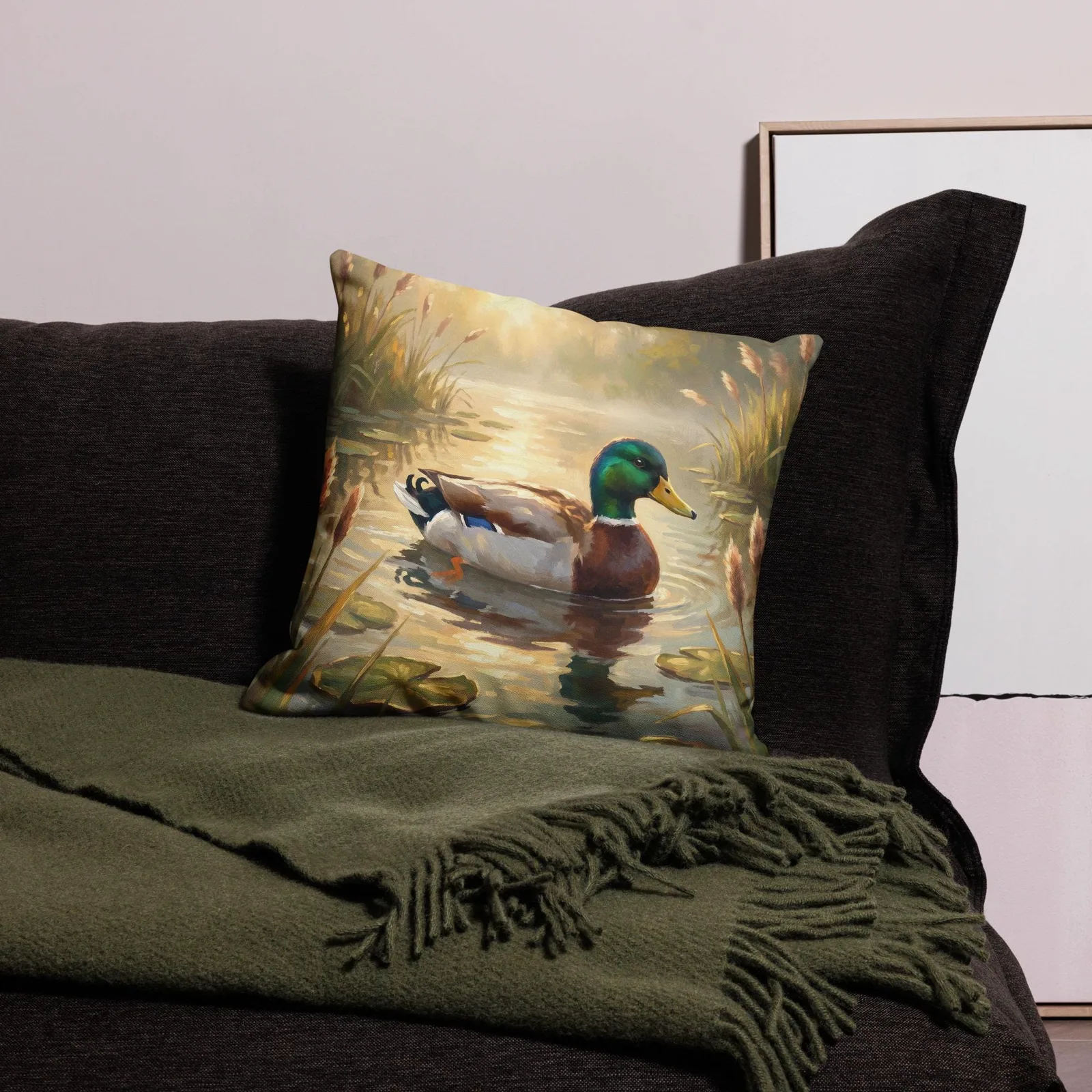 Mallard Duck Throw Pillow: Majestic Drake Pond Cushion, photo 4