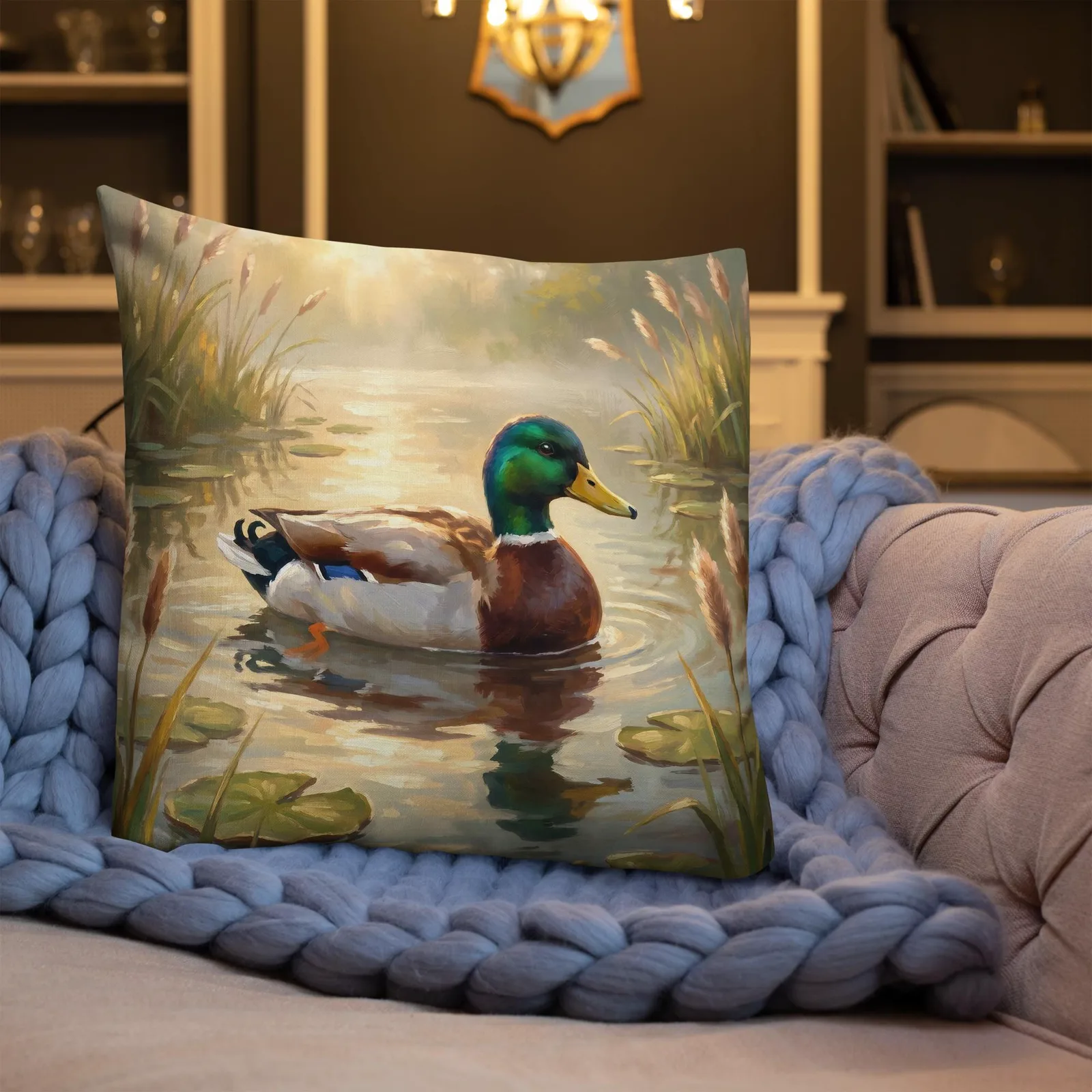 Mallard Duck Throw Pillow: Majestic Drake Pond Cushion, photo 9