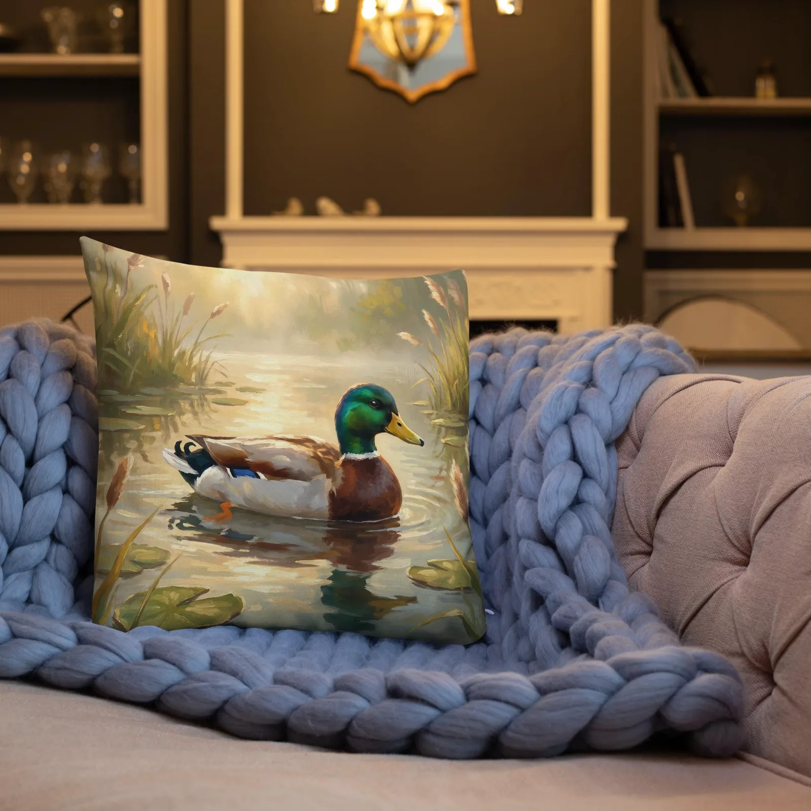Mallard Duck Throw Pillow: Majestic Drake Pond Cushion, photo 8