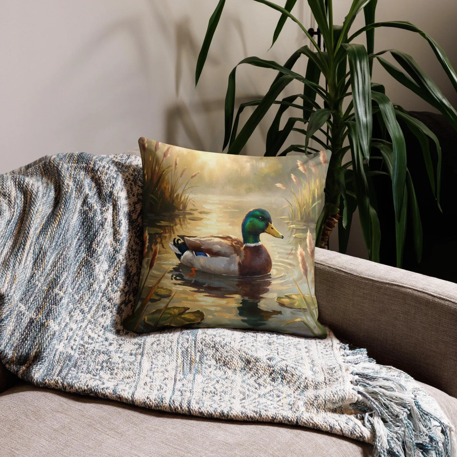 Mallard Duck Throw Pillow: Majestic Drake Pond Cushion, photo 2