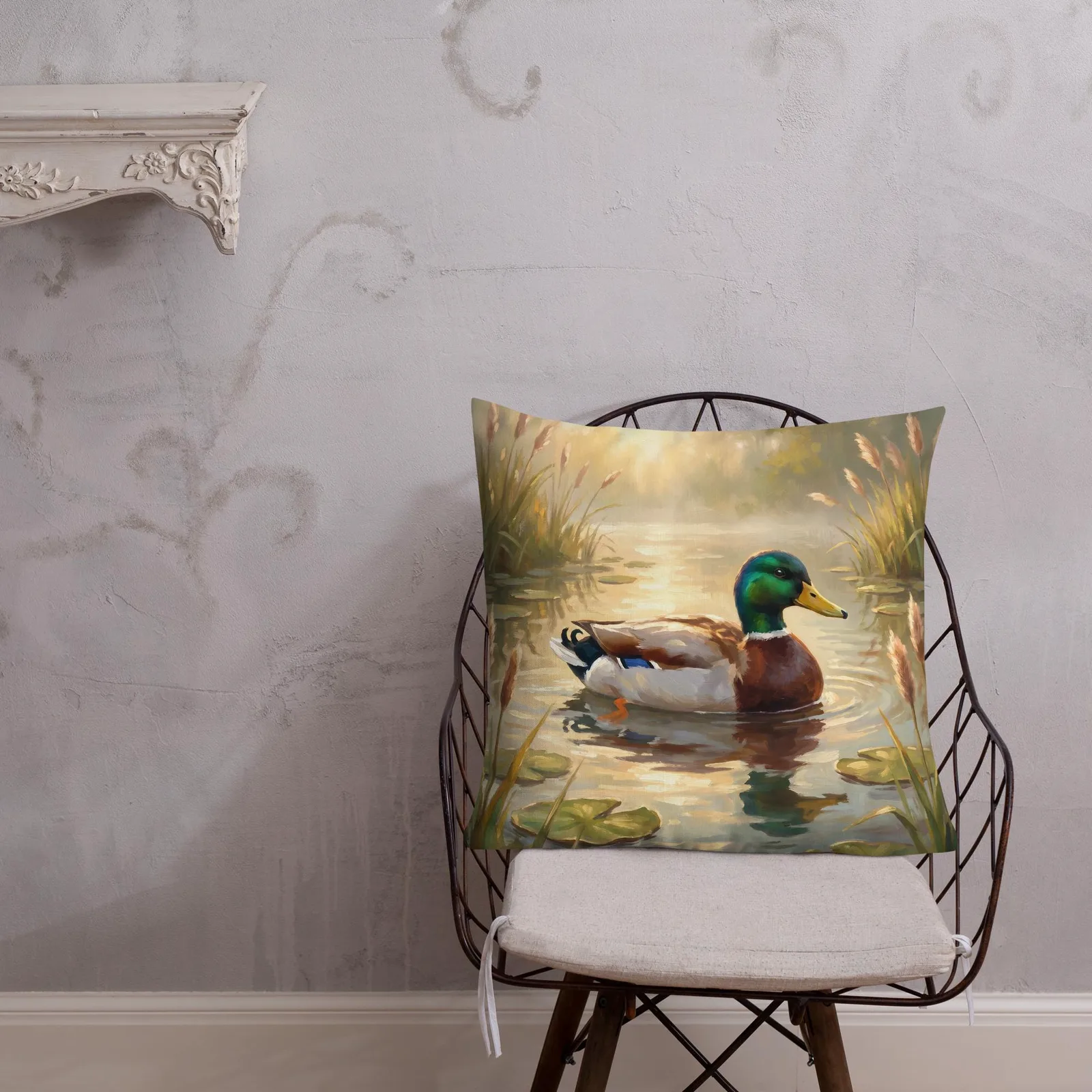 Mallard Duck Throw Pillow: Majestic Drake Pond Cushion, photo 10